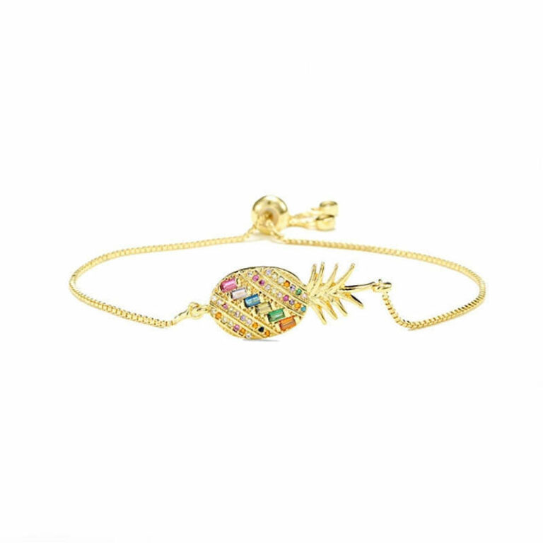 Bracelet Ananas Et Turquoise Avec Perle à Parfumer - Bijou Cadeau Pour Femme - Style Bohème Et Coloré